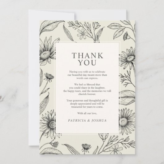 Tijdloze Daisy Wildflower bruiloft Bedankkaart (Voorkant)