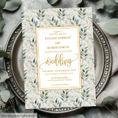 Tijdloze Deep Green Gold Foliage Wedding Uitnodigi Kaart