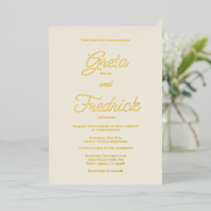 Tijdloze Eenvoudige Elegantie Gold Script Ecru Wed Folie Uitnodiging