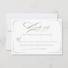 Tijdloze Elegance Sage Green Wedding RSVP Kaartje