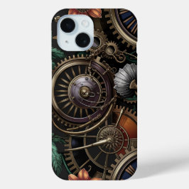 Tijdloze Elegance Steampunk Bloemenmechanica iPhone 15 Case