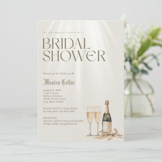 Tijdloze elegante bruids douche uitnodiging (Staand voorkant)