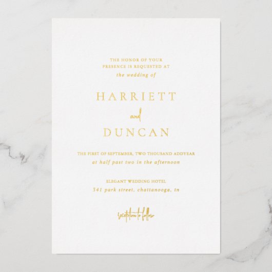 Tijdloze elegante bruiloft folie uitnodiging (Voorkant)