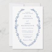 Tijdloze Elegante Dusty Blue Floral Wreath Wedding Kaart (Voorkant)