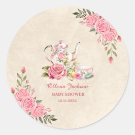 Tijdloze Elegante Theepartij Bruids Bruiloft Uitno Ronde Sticker