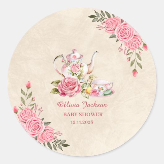 Tijdloze Elegante Theepartij Bruids Bruiloft Uitno Ronde Sticker (Voorkant)