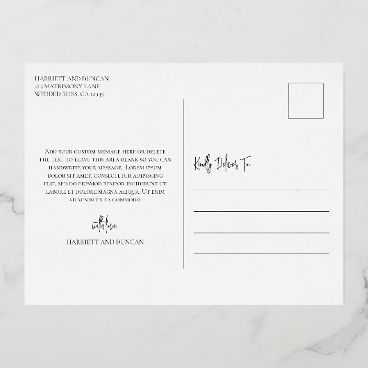 Tijdloze Elegante Trouwen Save the Date Folie Uitnodiging Briefkaart (Achterkant)