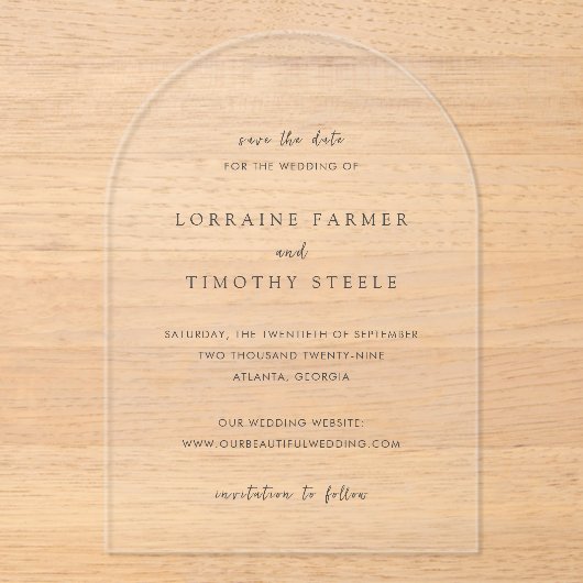 Tijdloze Elegante Trouwkaart Acryl Uitnodigingen (Voorkant)