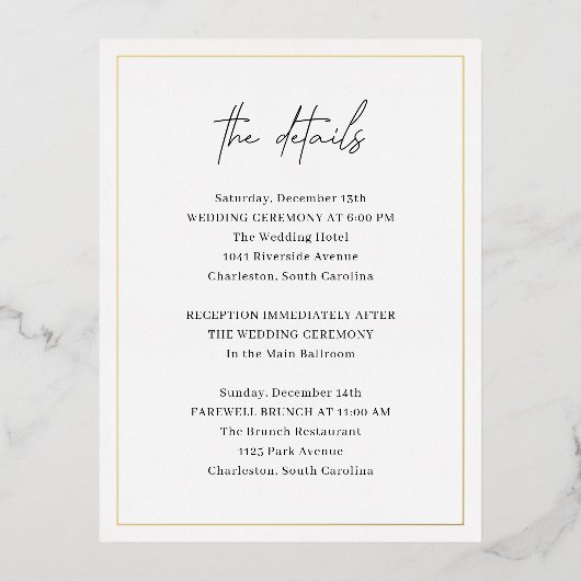 Tijdloze Elegante Wedding Folie Enclosure Kaart (Voorkant)