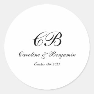 Tijdloze Elegante Zwarte en Witte Script Monogram Ronde Sticker
