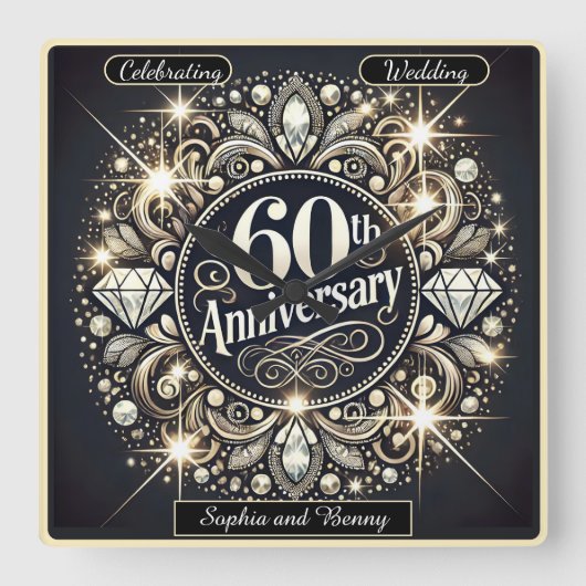 Tijdloze elegantie: 60e Jubileum ontwerp Vierkante Klok (Voorkant)