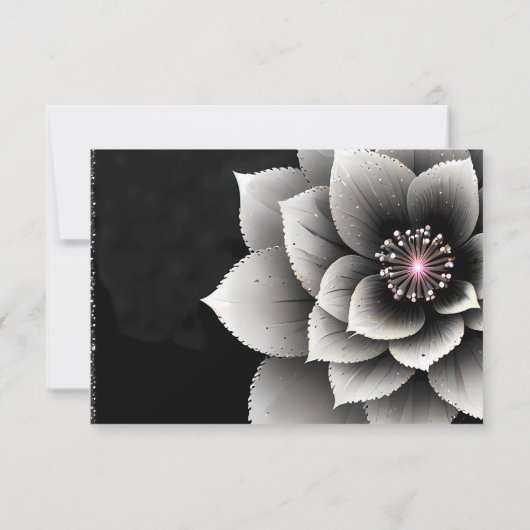 Tijdloze Elegantie: Black & Silver Blossom Wedding Bedankkaart (Achterkant)