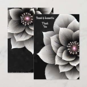 Tijdloze Elegantie: Black & Silver Blossom Wedding Bedankkaart