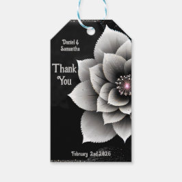 Tijdloze Elegantie: Black & Silver Blossom Wedding Cadeaulabel