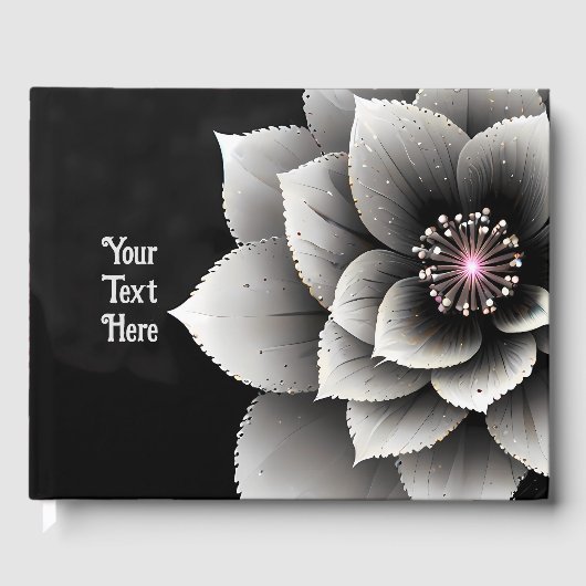 Tijdloze Elegantie: Black & Silver Blossom Wedding Gastenboek (Voorkant)