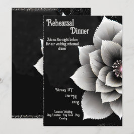 Tijdloze Elegantie: Black & Silver Blossom Wedding Kaart