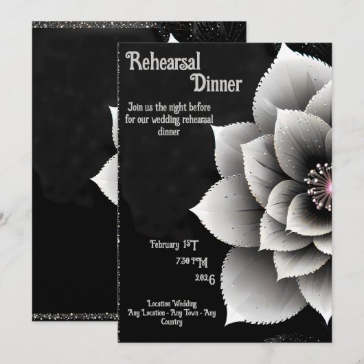 Tijdloze Elegantie: Black & Silver Blossom Wedding Kaart (Voorkant / Achterkant)