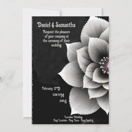 Tijdloze Elegantie: Black & Silver Blossom Wedding Kaart (Voorkant)