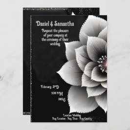 Tijdloze Elegantie: Black & Silver Blossom Wedding Kaart