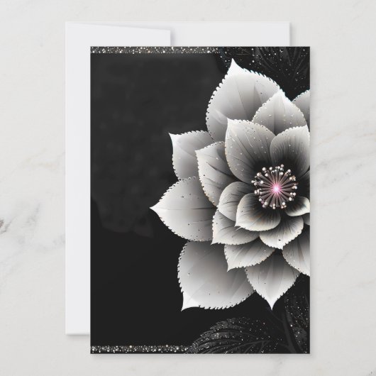 Tijdloze Elegantie: Black & Silver Blossom Wedding Kaart (Achterkant)