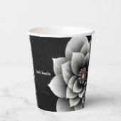 Tijdloze Elegantie: Black & Silver Blossom Wedding Papieren Bekers (Achterkant)