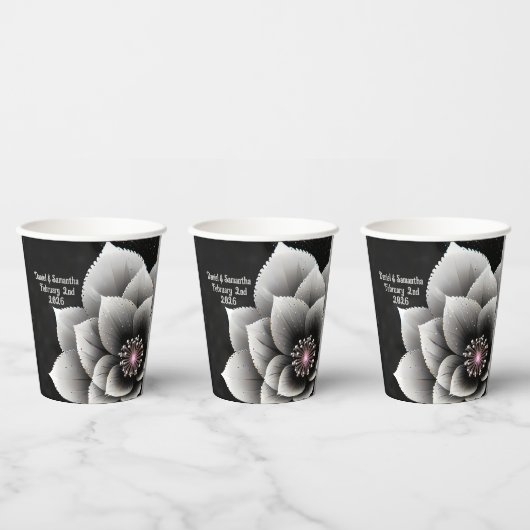 Tijdloze Elegantie: Black & Silver Blossom Wedding Papieren Bekers (Multi)