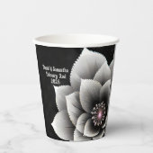 Tijdloze Elegantie: Black & Silver Blossom Wedding Papieren Bekers (Voorkant)