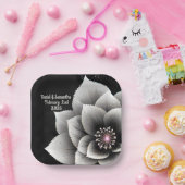 Tijdloze Elegantie: Black & Silver Blossom Wedding Papieren Bordje (Feest)