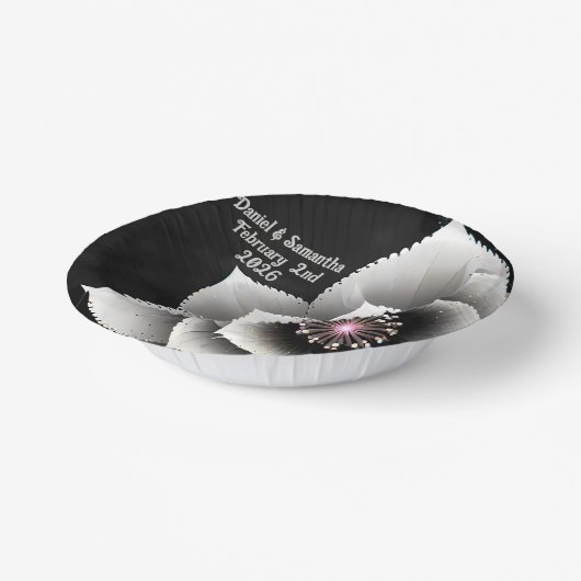 Tijdloze Elegantie: Black & Silver Blossom Wedding Papieren Kommen (Gebogen)