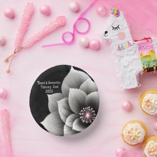 Tijdloze Elegantie: Black & Silver Blossom Wedding Papieren Kommen (Feest)