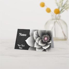 Tijdloze Elegantie: Black & Silver Blossom Wedding Plaatskaartje