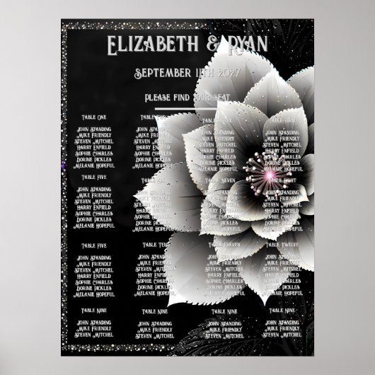 Tijdloze Elegantie: Black & Silver Blossom Wedding Poster (Voorkant)