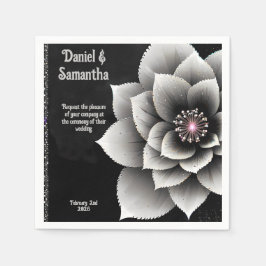 Tijdloze Elegantie: Black & Silver Blossom Wedding Servet