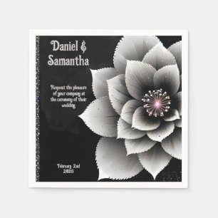 Tijdloze Elegantie: Black & Silver Blossom Wedding Servet
