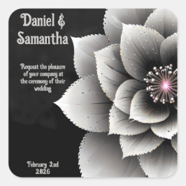Tijdloze Elegantie: Black & Silver Blossom Wedding Vierkante Sticker