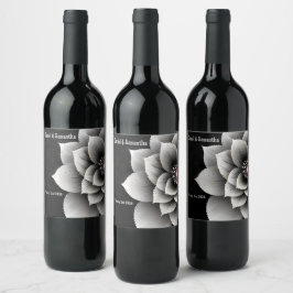 Tijdloze Elegantie: Black & Silver Blossom Wedding Wijn Etiket