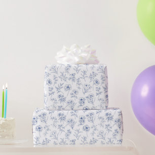 tijdloze elegantie Blauw Bloempatroon Cadeaupapier