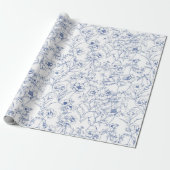  tijdloze elegantie Blauw Bloempatroon Cadeaupapier (Uitgerold)