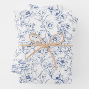  tijdloze elegantie Blauw Bloempatroon Inpakpapier Vel