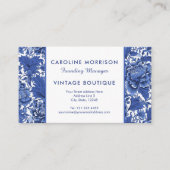 Tijdloze Elegantie Blauw en Wit Chintz Bloemen Visitekaartje (Voorkant)