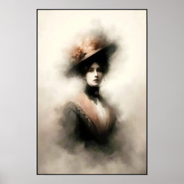 Tijdloze Elegantie in een Rokerig Portret Poster