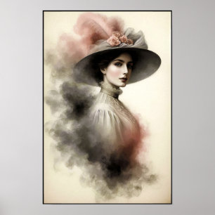 Tijdloze Elegantie in een Rokerige Portret Poster