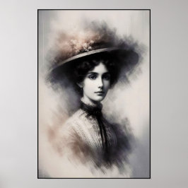 Tijdloze Elegantie in een Rokerige Portret Poster