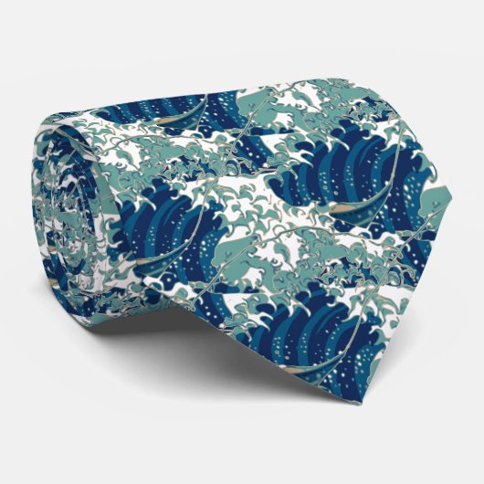 Tijdloze Elegantie: Japans Wave  Stropdas (Opgerold)