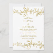 Tijdloze Elegantie: Klassieke Gouden Bloem Bruilof Kaart (Voorkant)