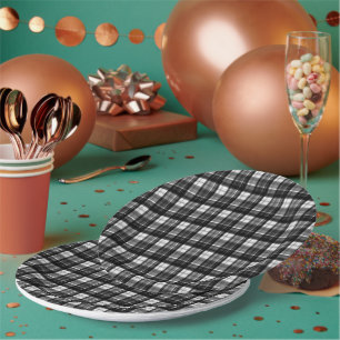 Tijdloze Elegantie: Klassieke Zwart-Wit Tartan, Papieren Bordje