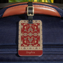 Tijdloze Elegantie Rood Beige Klassieke Stoffennaa Bagagelabel