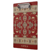 Tijdloze Elegantie Rood Beige Klassieke Stoffennaa Klembord (Links)