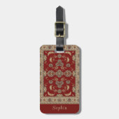 Tijdloze Elegantie Rood Beige Klassieke Stofnaam Bagagelabel (Voorkant verticaal)