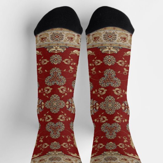 Tijdloze Elegantie Rood en Beige Classic Fabric Sokken (Top)